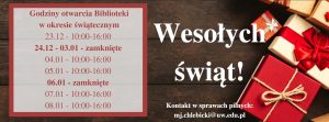 Read more about the article Godziny otwarcia Biblioteki w okresie świątecznym