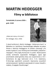 Read more about the article Martin Heidegger. Filmy w bibliotece – 8.06. (poniedziałek), godz. 18:00